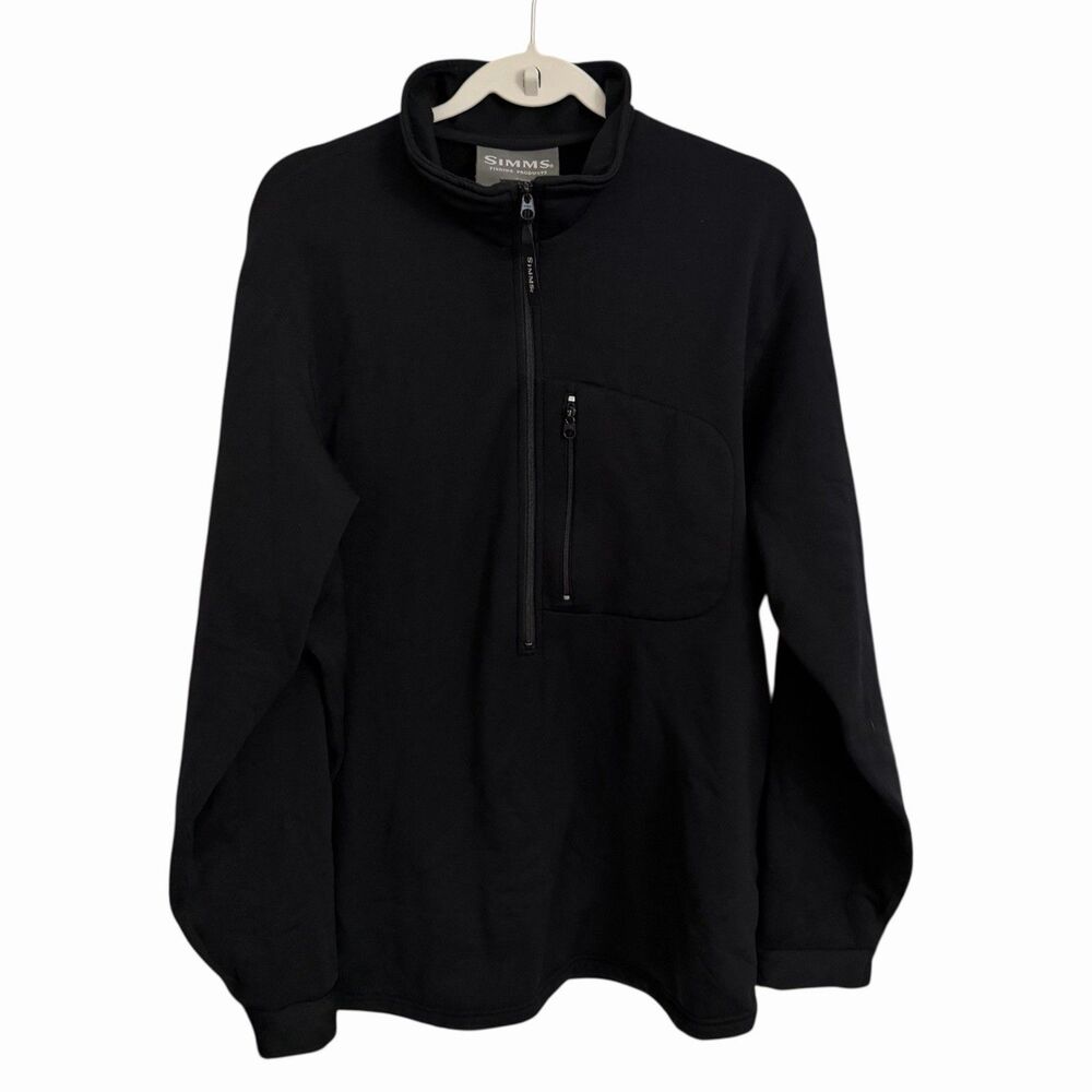 Simms Fishing Products Sweater Mens XL Black Polartec Fleece 1/2 Zip Outdoor